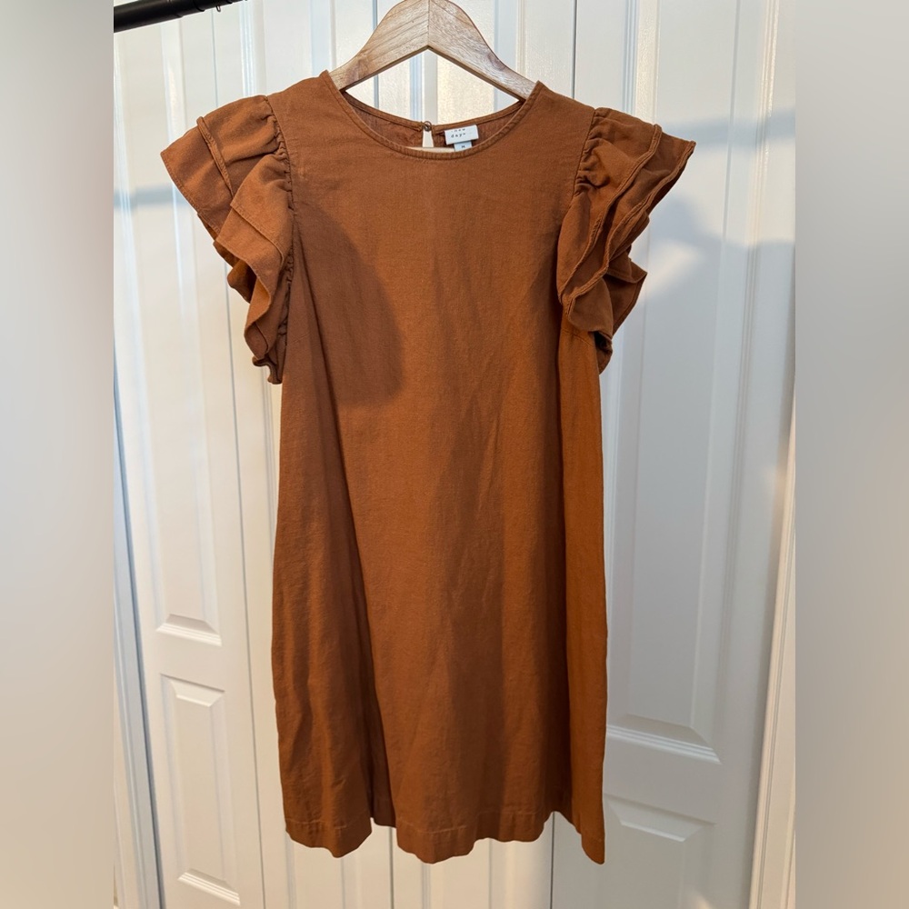 a new day Women's Casual Dress with Ruffle Sleeves in Brown